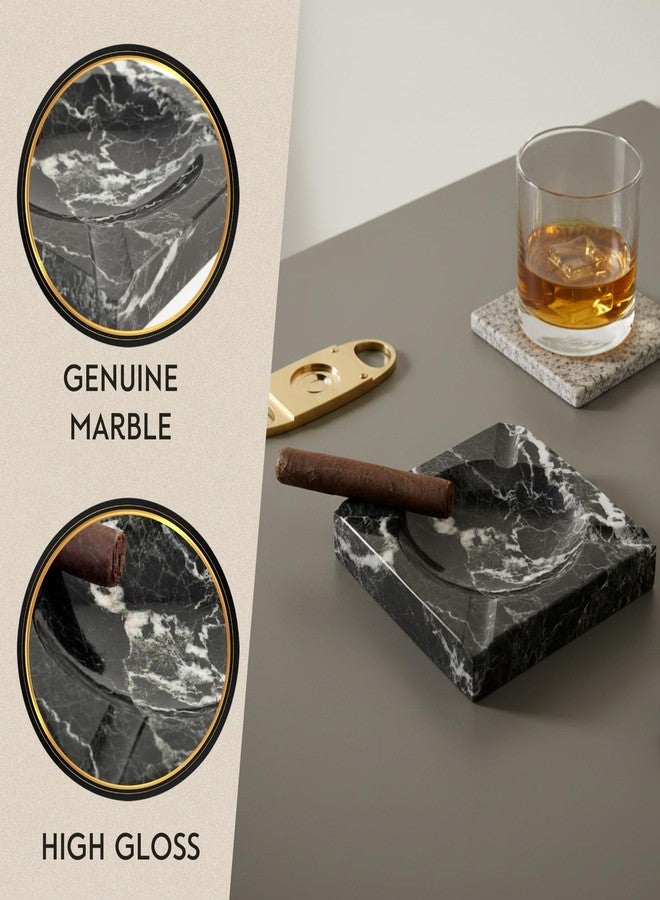 Bey-Berk Square Black "Zebra" Marble Four Cigar Ashtray. - Image 4